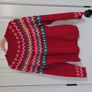 Croft & Barrow Red Multicolor Patterned Sweater